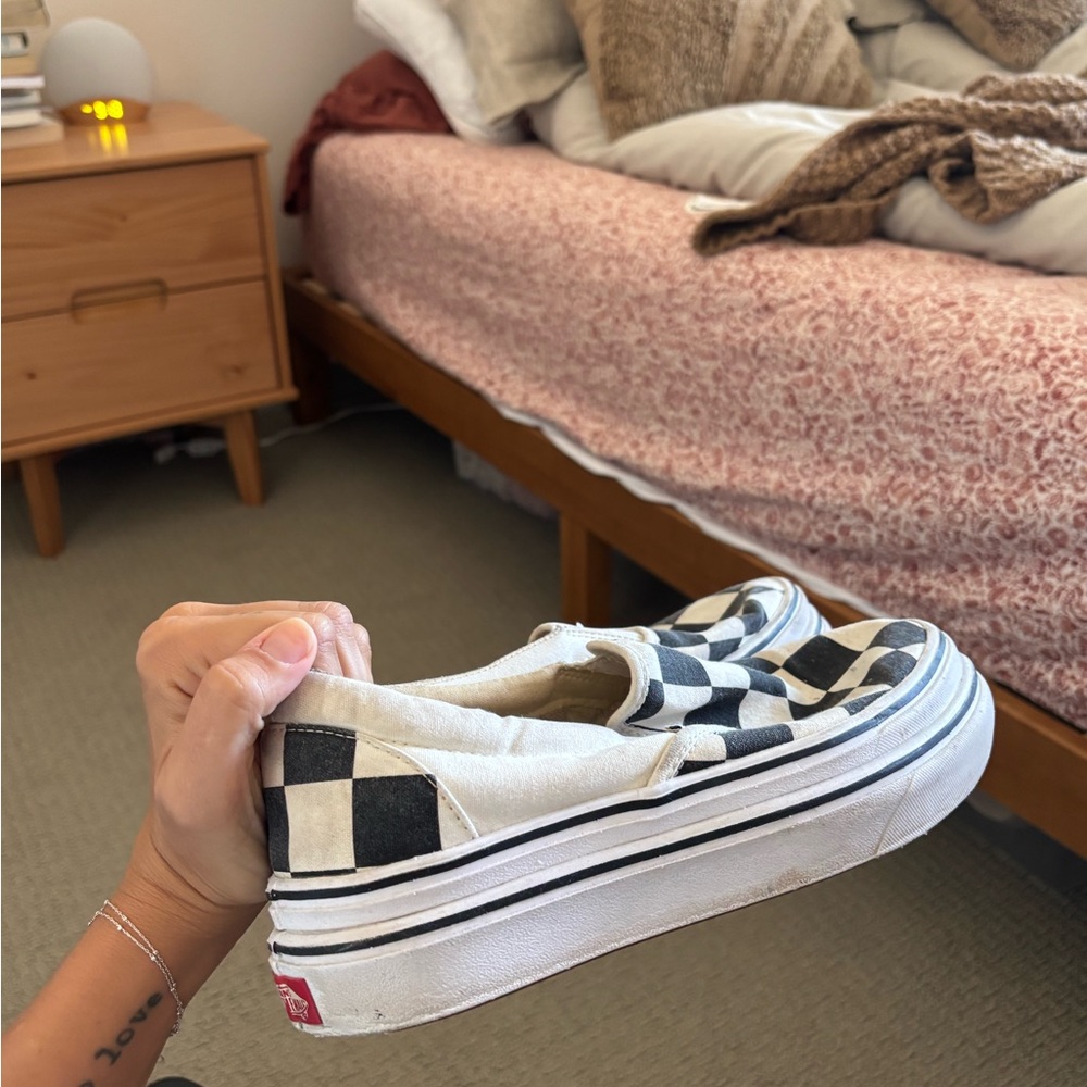 Vans Women's Checkered Slip-On Shoes - Black and White